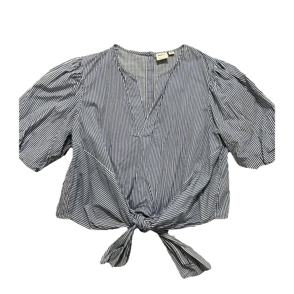Maeve Anthropologie Women's L Short Sleeve Tie-Front Blouse Striped
